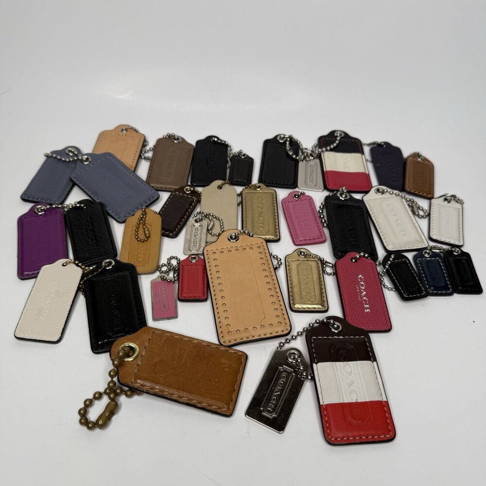 Lot of 35 Authentic Coach Leather Hangtags Bag Charms Varsity Vintage Fobs Craft